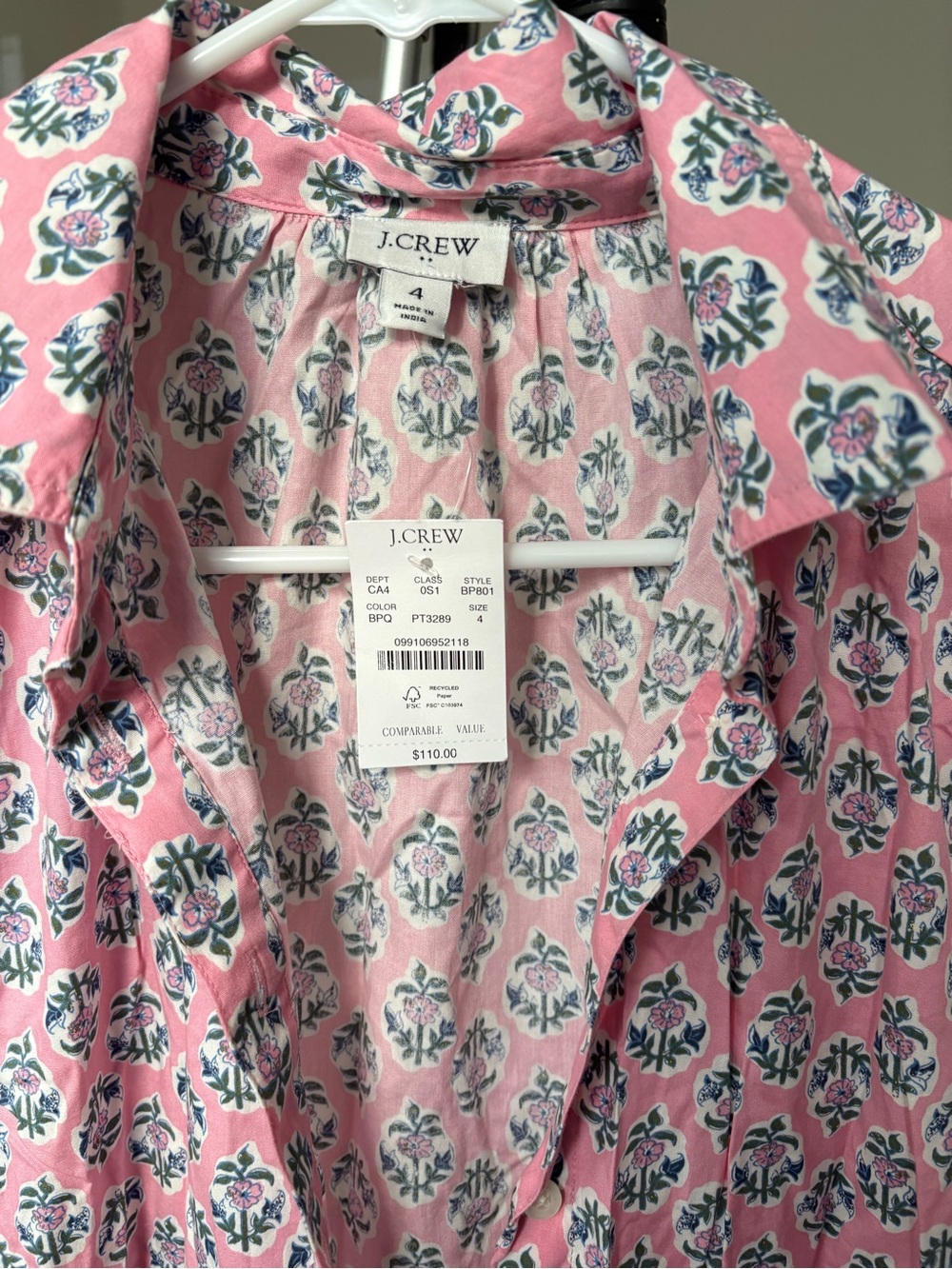 J. Crew Pink Floral Long Sleeve Shirt Dress - Picture 2 of 3